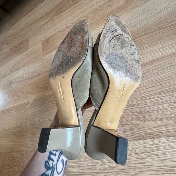 SALVATORE FERRAGAMO Square Toe Buckle Suede Heels Size 5 C (FLAWED) - Picture 9 of 9